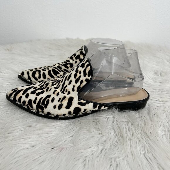 Bleecker & Bond Simone Leopard Print Leather Mule Flats Ivory Black Slip On Sz 9 - Picture 1 of 11